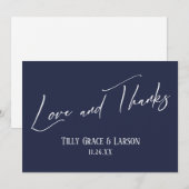 Elegant Handwriting Love and Bedankt Navy Blue (Voorkant / Achterkant)