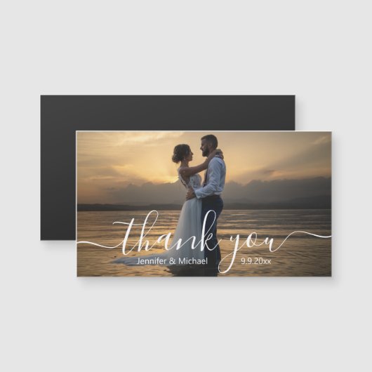 elegant handwriting wedding thank you photo magnet (Devant / Derrière)