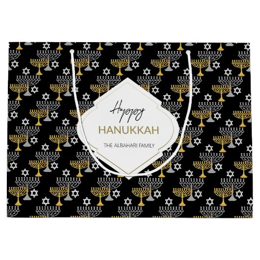 Elegant Hanukkah Holiday Pattern Gold Groot Cadeauzakje (Voorkant)