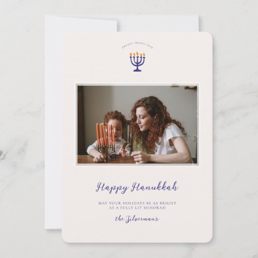 Elegant Hanukkah Menorah | Familiefoto's Feestdagenkaart (Voorkant)