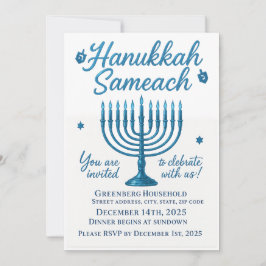 Elegant Hanukkah Sameach Dinner Kaart
