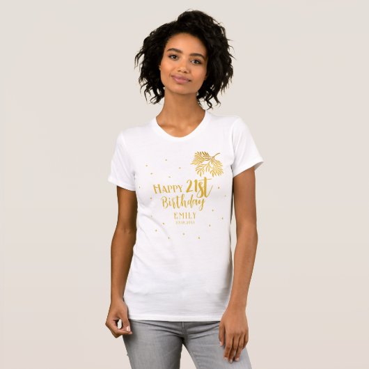Elegant Happy 21st Birthday Gold Foliage Party T-shirt (Voorkant volledig)