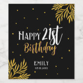 Elegant Happy 21st Birthday Gold Foliage Party Wijn Etiket (Enkel label)