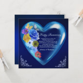 Elegant Happy 5th Wedding Jubileum Heart Navy Kaart (Voorkant / Achterkant in situ)