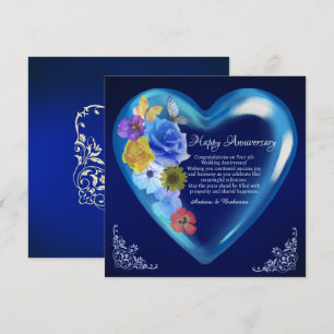 Elegant Happy 5th Wedding Jubileum Heart Navy Kaart