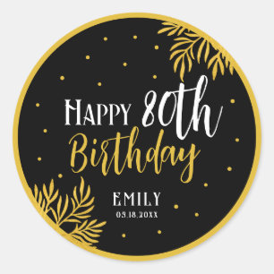 Elegant Happy 80ste Verjaardag Gouden Loof Feest Ronde Sticker