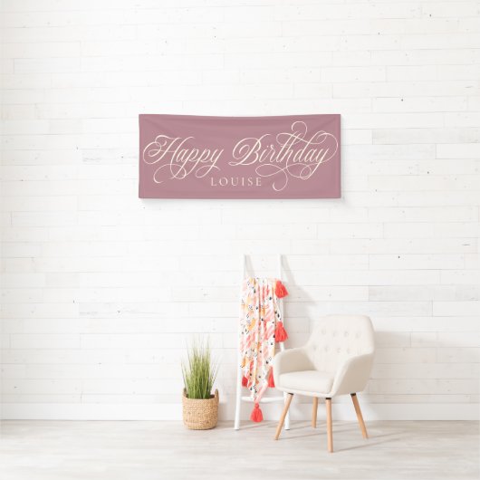 Elegant Happy Birthday script op maat Spandoek (Insitu)