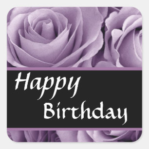 Elegant Happy Birthday Zacht Paarse Rozen Vierkante Sticker