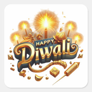 Elegant Happy Diwali Gold Candle Festival van het  Vierkante Sticker