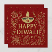 Elégant Happy Diwali Gold Invitation Card (Devant / Derrière)