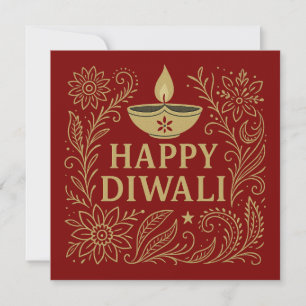 Elégant Happy Diwali Gold Invitation Card