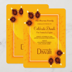 Elegant Happy Diwali Golden Party Invitation Kaart