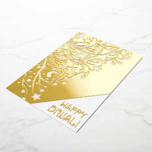 Elegant Happy Diwali Stars Gold Foil Shiny Kaart