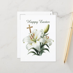 Elegant Happy Easter Lilly Cross Feestdagenkaart
