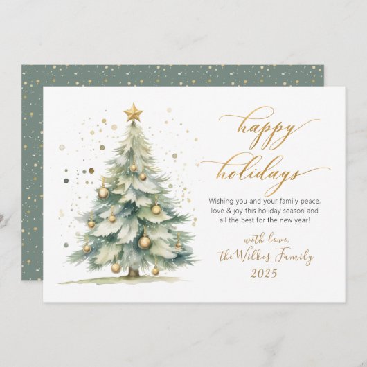 Elegant Happy Holidays Gold Script Christmas Tree Feestdagenkaart (Voorkant / Achterkant)