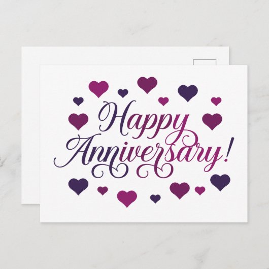 Elegant Happy Jubileum Briefkaart met harten (Voorkant / Achterkant)