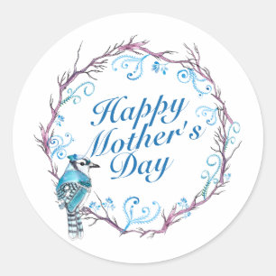 Élégant Happy Mère's Day Bleu Wreath Sticker