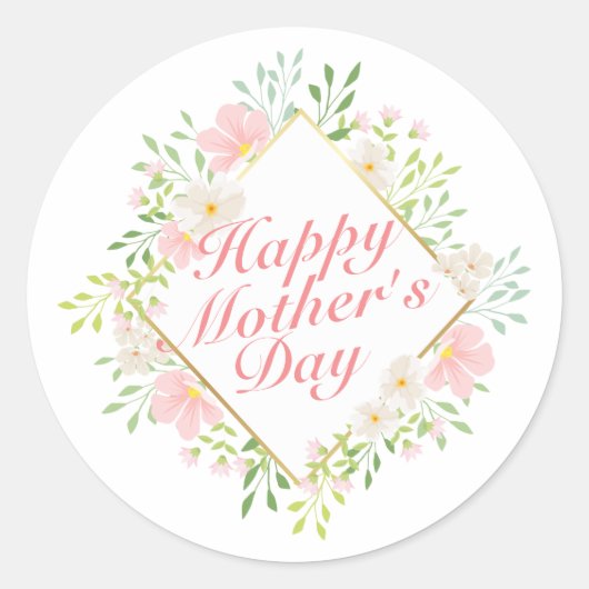 Élégant Happy Mère's Day Floral Frame Sticker (Devant)