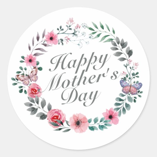Élégant Happy Mère's Day Floral Wreath Sticker (Devant)