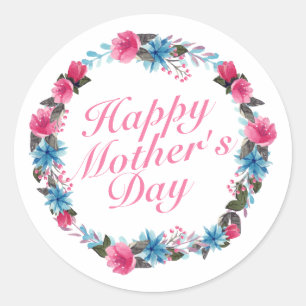 Élégant Happy Mère's Day Floral Wreath Sticker