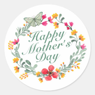 Élégant Happy Mère's Day Floral Wreath Sticker