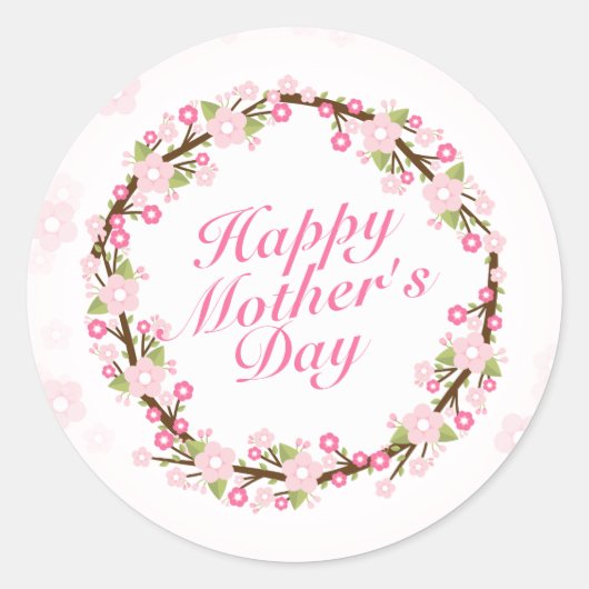 Élégant Happy Mère's Day Floral Wreath Sticker (Devant)