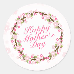 Élégant Happy Mère's Day Floral Wreath Sticker