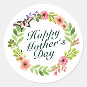 Élégant Happy Mère's Day Floral Wreath Sticker