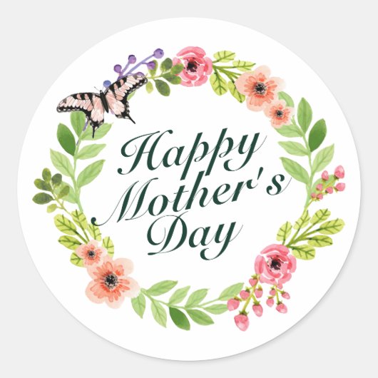 Élégant Happy Mère's Day Floral Wreath Sticker (Devant)