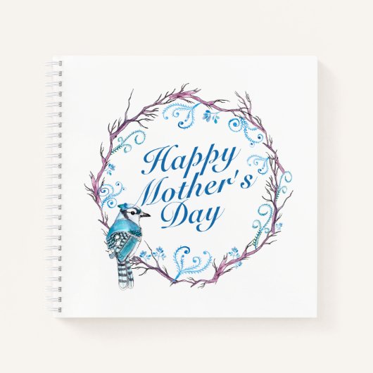Elegant Happy Moederdag Blue Wreate Notitieboek (Voorkant)