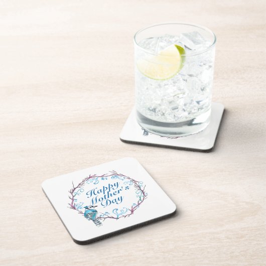 Elegant Happy Moederdag Blue Wreate Onderzetter (Rechterzijde)