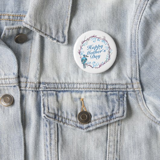 Elegant Happy Moederdag Blue Wreath Button (In situ)