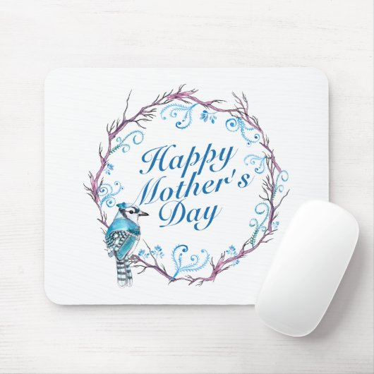 Elegant Happy Moederdag Blue Wreath Mousepad Muismat (Met muis)