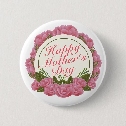 Elegant Happy Moederdag Floral Lijst Button (Voorkant)