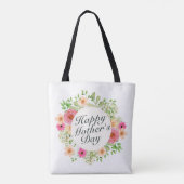 Elegant Happy Moederdag Floral Lijst Canvas tas (Achterkant)