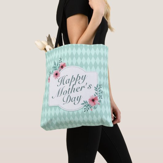 Elegant Happy Moederdag Floral Lijst Canvas tas (Dichtbij)