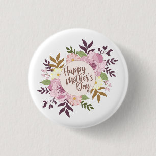 Elegant Happy Moederdag Floral   Pin-Button Ronde Button 3,2 Cm