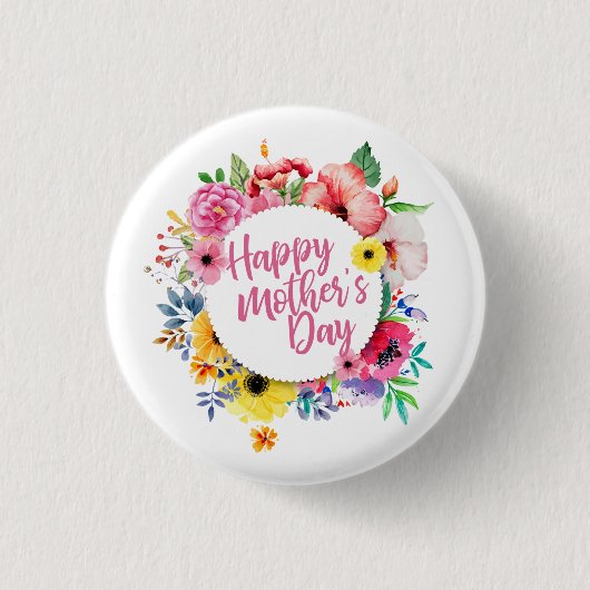 Elegant Happy Moederdag Floral | Pin-Button Ronde Button 3,2 Cm (Voorkant)