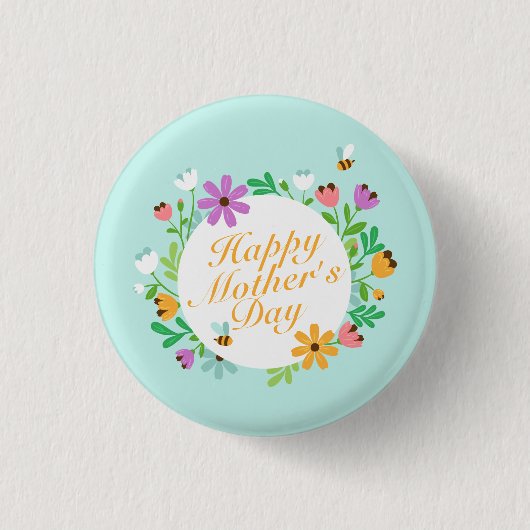 Elegant Happy Moederdag Floral | Pin-Button Ronde Button 3,2 Cm (Voorkant)