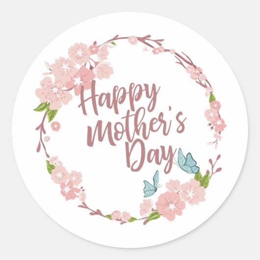 Elegant Happy Moederdag Floral | Stickerzegel Ronde Sticker (Voorkant)