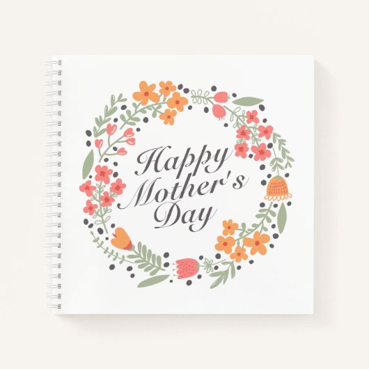 Elegant Happy Moederdag Floral Wreate Notitieboek (Voorkant)