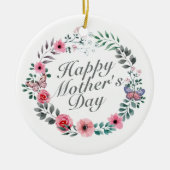 Elegant Happy Moederdag Floral Wreate Ornament (Voorkant)