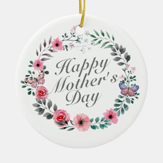 Elegant Happy Moederdag Floral Wreate Ornament (Voorkant)