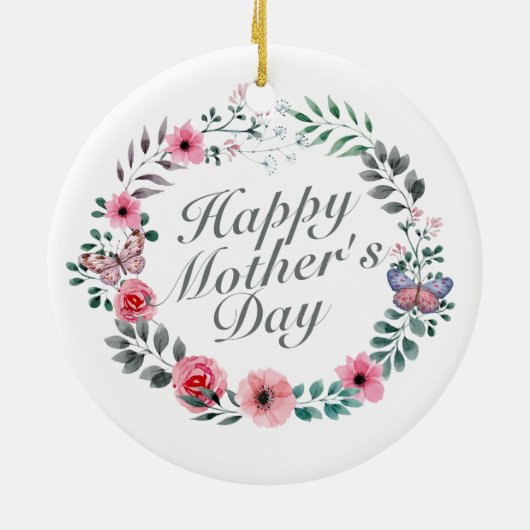 Elegant Happy Moederdag Floral Wreate Ornament (Achterkant)