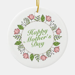 Elegant Happy Moederdag Floral Wreate Ornament
