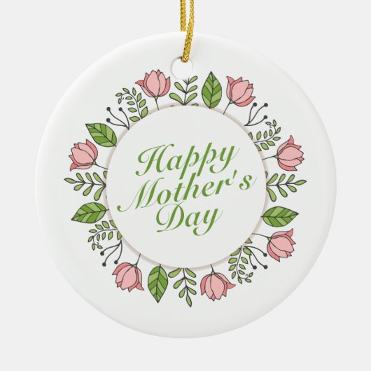 Elegant Happy Moederdag Floral Wreate Ornament (Voorkant)