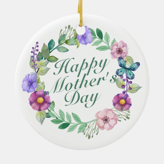 Elegant Happy Moederdag Floral Wreate Ornament (Achterkant)