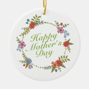 Elegant Happy Moederdag Floral Wreate Ornament