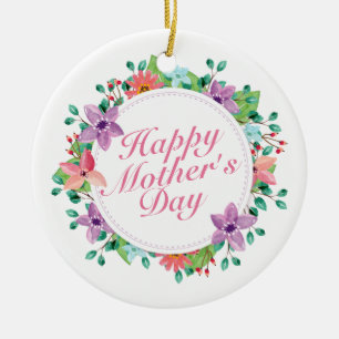 Elegant Happy Moederdag Floral Wreate Ornament