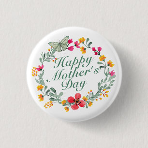 Elegant Happy Moederdag Floral Wreath Button